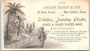 1880s Andrew Hobron & Son Watches Jewelry Clocks New London CT Business Card Ad