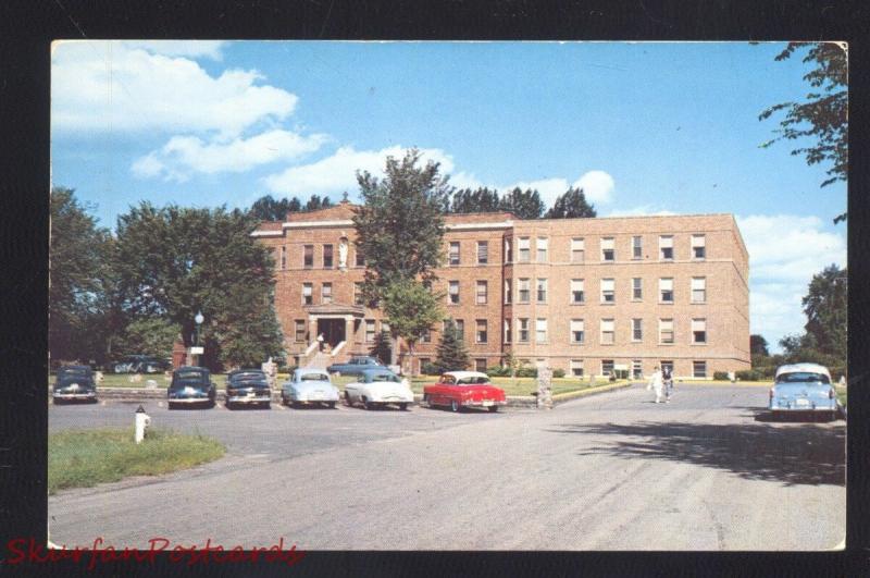 LITTLE FALLS MINNESOTA ST. GABRIEL'S HOSPITAL VINTAGE POSTCARD 1950's CARS