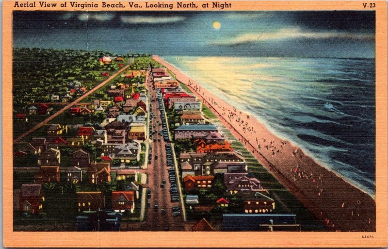 Aerial View at Night, Virginia Beach VA Vintage Postcard O58