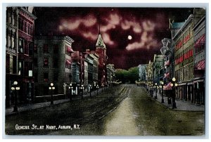 c1910's Genesee Street At Night Auburn New York NY Posted Vintage Postcard