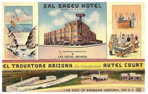 Las Vegas NV Postcard SAL SAGEV HOTEL El Travatore Arizona Linen 1943