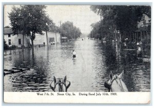 c1920's West 7th St. During Flood July 10th 1909 Sioux City Iowa IA Postcard