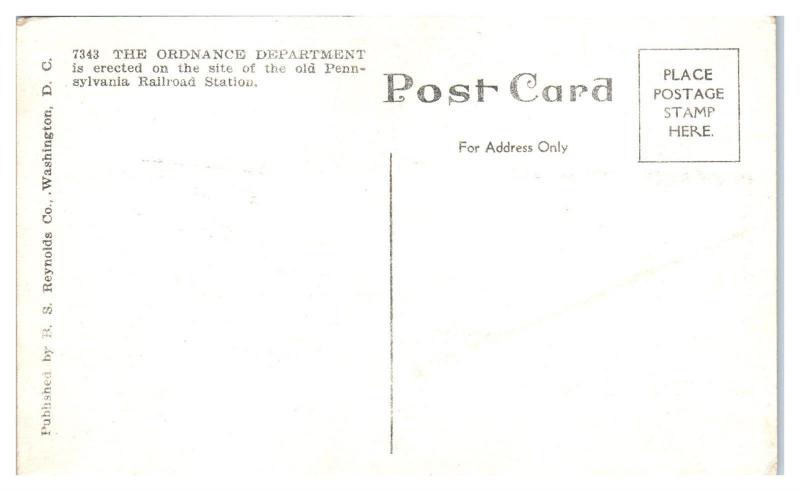 Early 1900s Ordnance Department, Washington, DC Postcard