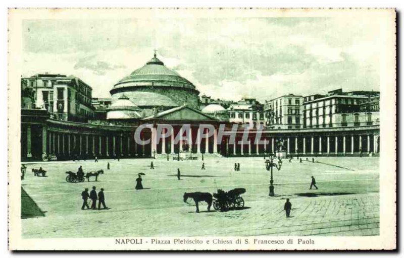 Old Postcard Italy Piaza Italia Napoli pibiscito e Chiesa di S. Francesco di ...