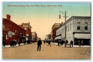 c1910 River Street Looking West Moose Jaw Saskatchewan Canada Postcard