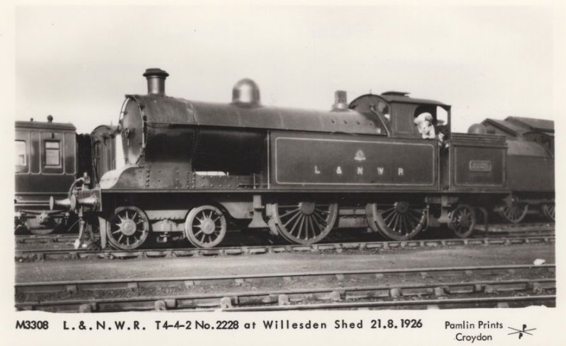 L & NWR Train at Willesden Shed in 1926 Real Photo Postcard