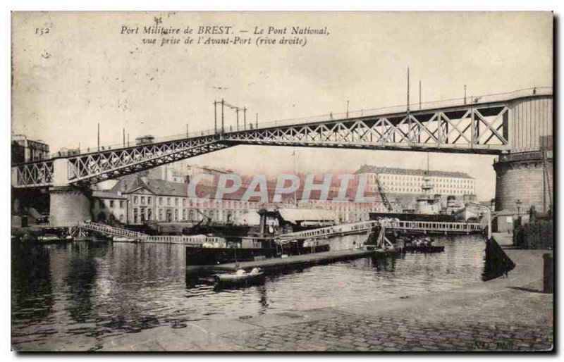 Postcard Old Port De Brest Military Bridge View Natioanal Taking From The Ava...
