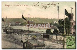 Belgie Belgium Liege Old Postcard The canal and the Meuse