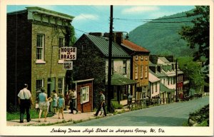 Vtg 1960s Looking Down High Street Harpers Ferry West Virginia WV Postcard