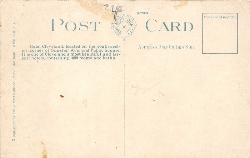 Cleveland Ohio 1920s Postcard Hotel Cleveland