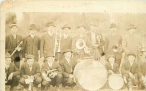 Brass Band Group Photo C-1910 Musicians RPPC Photo Postcard 1531