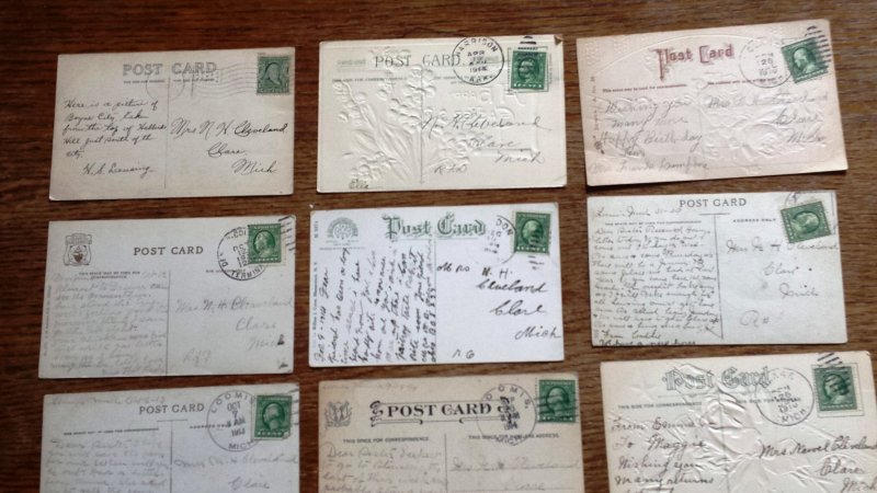 18 Post cards from 1900 to 1915 Many Embossed