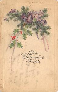 Badly Damaged Card Christmas 1923 corner wear, a lot of stains on card