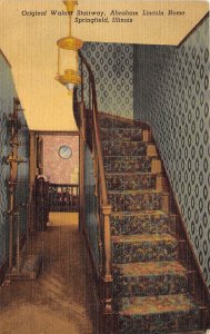 Springfiled Illinois 1954 Postcard Walnut Stairway Abraham Lincoln Home