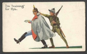 Ca 1919 PPC* VINTAGE WWI IM TRAINING FOR THIS SOLDIER HOLDS GERMAN SEE INFO