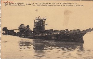 Postcard Ship Ruins Zeebrugge English Torpedo Boat Sunk Bottling Harbor