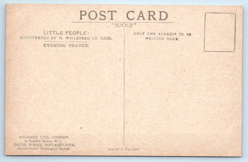 WILLEBEEK LE MAIR Artist Signed EVENING PRAYER Little People c1920s Postcard