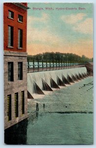 Sturgis Michigan MI Postcard Hydro-Electric Dam Exterior Building c1910 Vintage