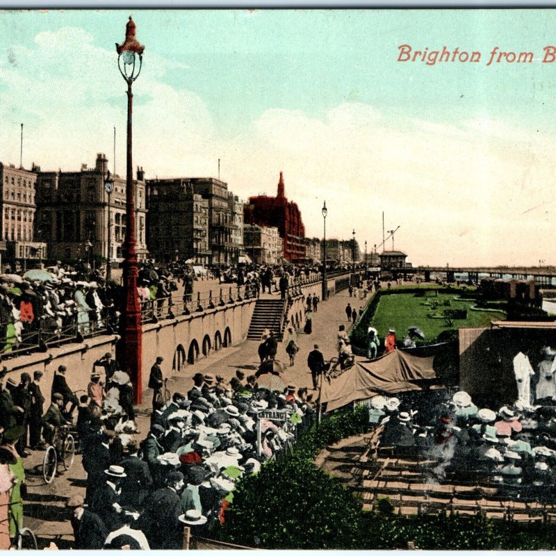 c1900s Brighton, East Sussex, England Beach Band Stand Event Photo Postcard A81