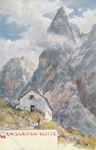 Grasleiten Hotte Hotel Switzerland Old Painting Postcard