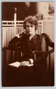 RPPC Lovely Lady With Book Studious Woman Red Bank NJ Postcard G30