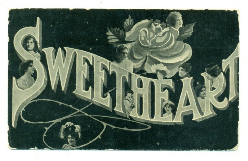 Postcard 1907 Sweetheart Big Rose Ladies ME4.