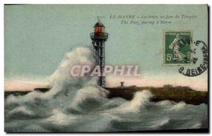 Old Postcard Lighthouse Le Havre The pier one day storm