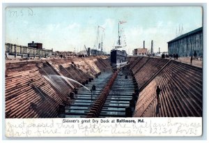 1907 Skinners Great Dry Dock Steamship Baltimore Maryland MD Polychrome Postcard 