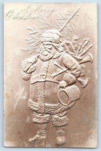 Christmas Postcard Santa Claus Pine Tree Sack Of Toys Airbrushed Oil City PA