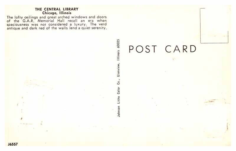Postcard LIBRARY SCENE Chicago Illinois IL AT0213