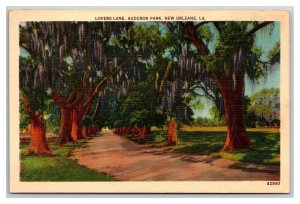 Lovers Lane Audobon Park New Orleans LA Louisiana UNP Linen Postcard N24