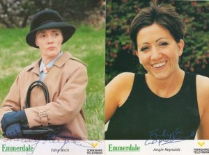 Edna Birch Angie Reynolds 2x Printed Signed Emmerdale Photo s