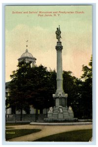 c1910 Soldiers and Sailors and Presbyterian Church Port Jervis NY Postcard