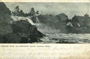 1906 Profile Rock And Lewiston Falls, Lewiston, Maine Vintage Postcard