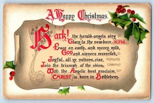 Christmas Postcard Text Message Holly Berries Embossed Tuck Hordville Nebraska
