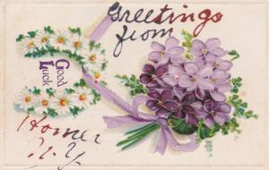 Good Luck and Flower Greetings from Homer NY, New York - pm 1910 - DB
