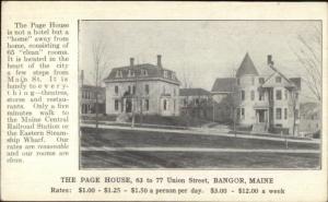 Bangor ME the Page House Union St. c1910 Postcard