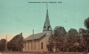 Vintage Postcard Congregational Church Religious Kalkaska Michigan M.I.