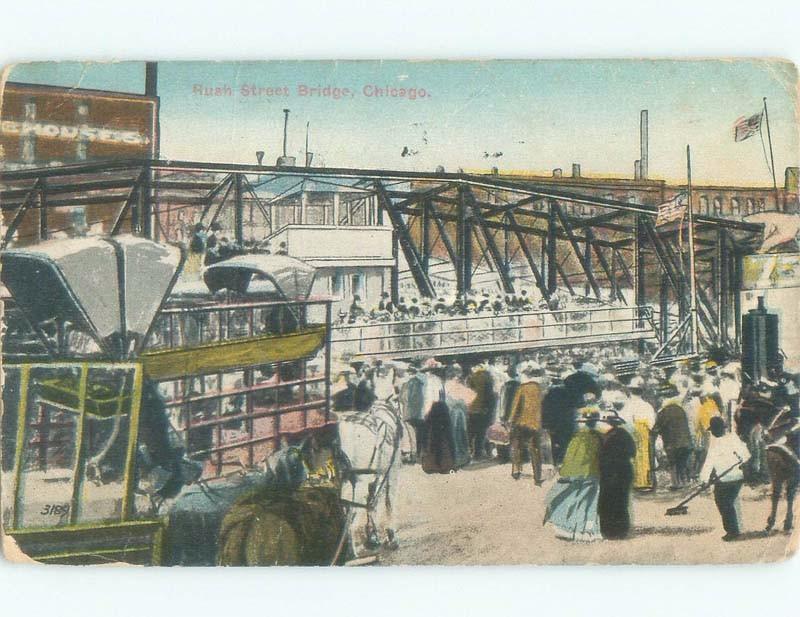 Divided-Back CROWD GATHERS AT RUSH STREET BRIDGE Chicago Illinois IL d5127