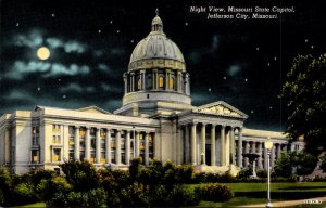 Missouri Jefferson City State Capitol Building At Night Curteich