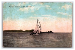 Sailboat in Papete Harbor Tahiti UNP Unused DB Postcard O16