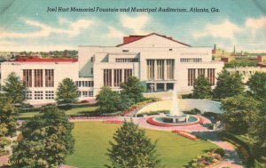 Vintage Postcard 1955 Joel Hurt Memorial Fountain & Municipal Auditorium Atlanta