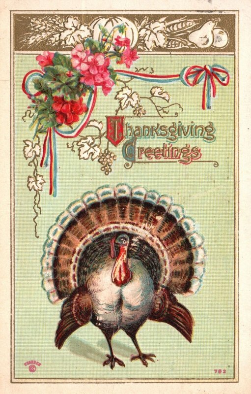 Thanksgiving, Holiday Greetings, Celebration Turkey, Vintage Postcard, 1911