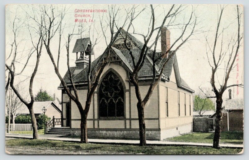 Miles Iowa~Congregational Church~Open Belfry~Neighborhood~Picket Fences~1909 