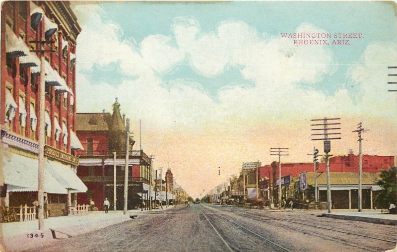 c1910 Postcard; Phoenix AZ, Washington Street Scene, Benham Indian Trading Co.