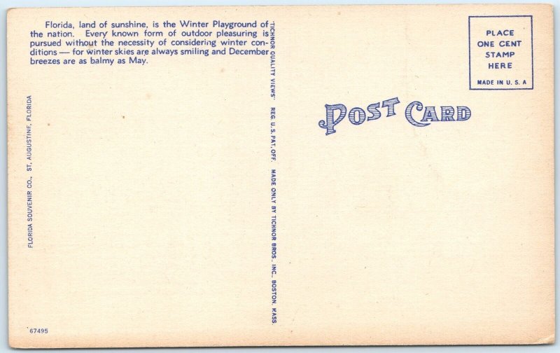 c1940s St. Augustine FL After Visiting Fountain of Youth Art Comic Linen PC A231