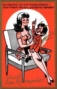 Gruss vom Krampus & Sexy Woman Comic #6028 c1950s-60s Postcard