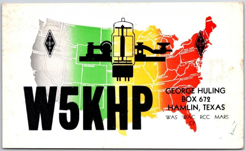 1958 QSL Radio Card Code W5KHP Hamlin Texas Amateur Station Posted Postcard