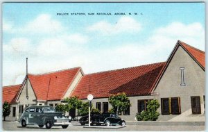 SAN NICOLAS, ARUBA  N.W.I.   ~  POLICE STATION ca 1940s-50s Linen Postcard