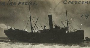 Crescent City CALIFORNIA RP 1908 SHIPWRECK Night Shot S.S. CHRISTINA nr Klamath